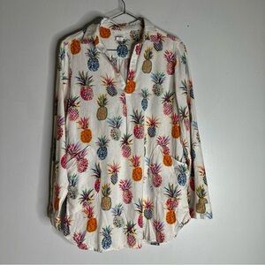 Sigrid Olsen Womens Linen‎ Blend Pineapple Tunic Top Sz S Coastal Grandma CP